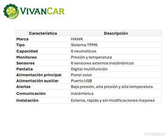 Sistema TPMS Externo Hawk 6 sensores