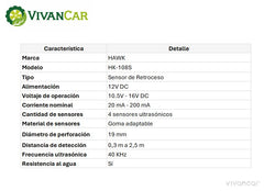 Sensor de Retroceso Hawk HK-108S 12V