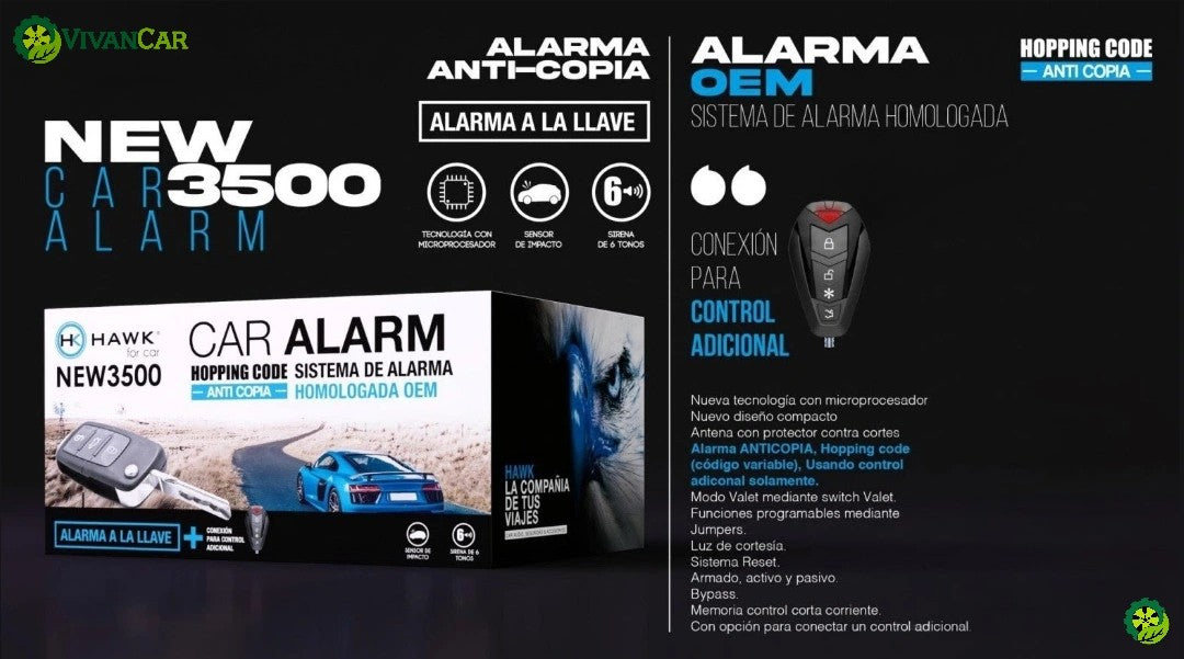 Alarma Auto Hawk New3500 Homologada A la llave