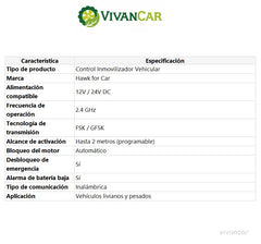 Control Inmovilizador Hawk 12V-24V