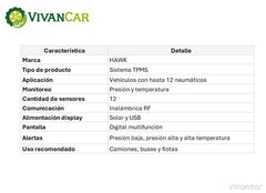 Sistema TPMS Externo Hawk 12 sensores